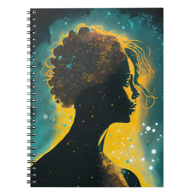 Caderno Espiral Mulher do notebook Dourado e lacrimogênio (Frente)