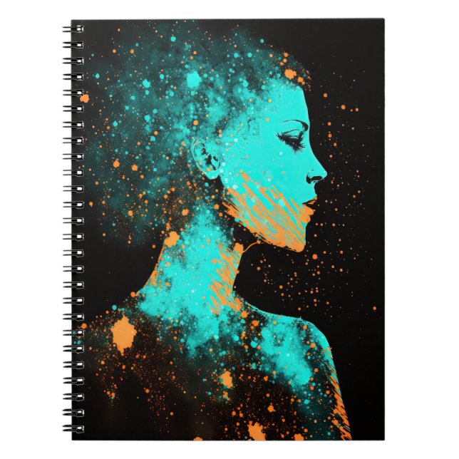 Caderno Espiral Mulher do notebook Dourado e lacrimogênio (Frente)
