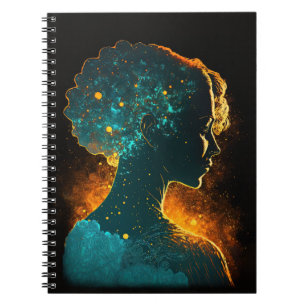 Caderno Espiral Mulher do notebook Dourado e lacrimogênio