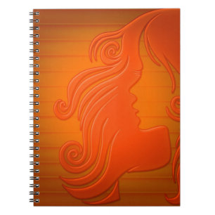 Caderno Espiral Mulher Dourada Laranja Personalizada Rodeada Cabel