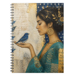 Caderno Espiral Mulher e um Pássaro Azul