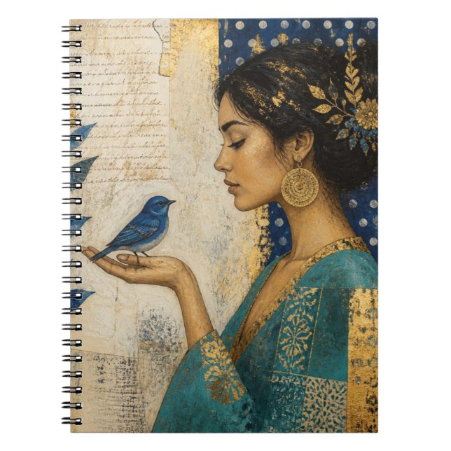 Caderno Espiral Mulher e um Pássaro Azul (Frente)