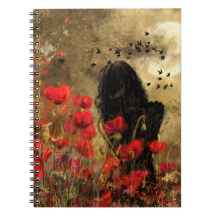 Caderno Espiral Mulher Em Campo De Papoila - Pintura Original