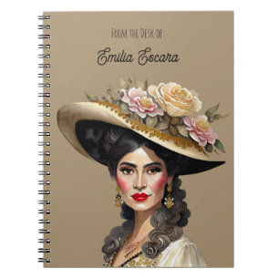 Caderno Espiral Mulher espanhola bonita com chapéu vintage
