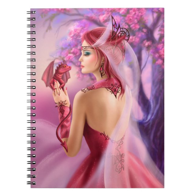 Caderno Espiral Mulher fantástica rainha e dragão vermelho (Frente)