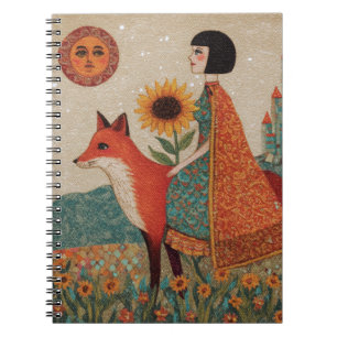 Caderno Espiral Mulher Fantástica Surreal e sua Raposa Vermelha