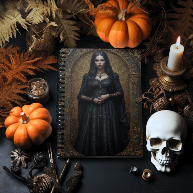 Caderno Espiral Mulher Gótica em Quadro de Ornamentado (Criador carregado)