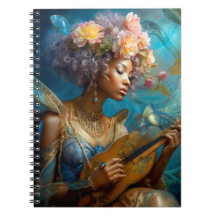 Caderno Espiral Mulher Jogando Lute African American Fantasy Art