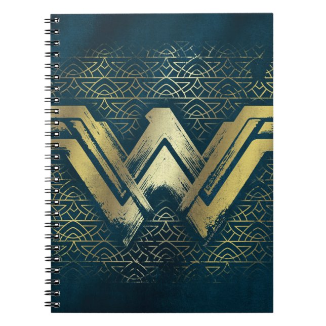 Caderno Espiral Mulher Maravilha - Símbolo Dourado escovado (Frente)