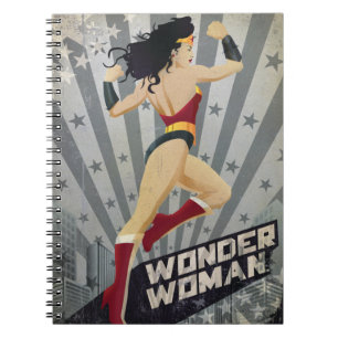Caderno Espiral Mulher maravilhosa Retro City Sunburst e estrelas