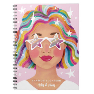 Caderno Espiral Mulher Menina Ilustrada Colorida Personalizada