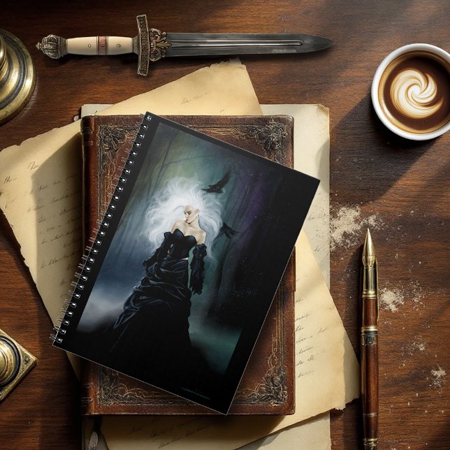 Caderno Espiral Mulher Misteriosa Gótica Preta Elegante Nevoeiro C (Criador carregado)