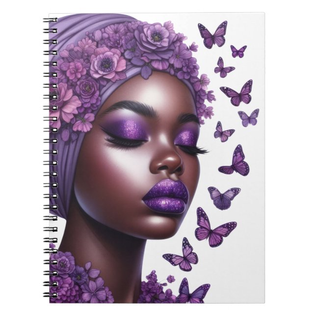 Caderno Espiral Mulher negra americana melanina sista butterf (Frente)