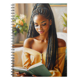 Caderno Espiral Mulher Negra Com Braids Lendo Notebook De Arte