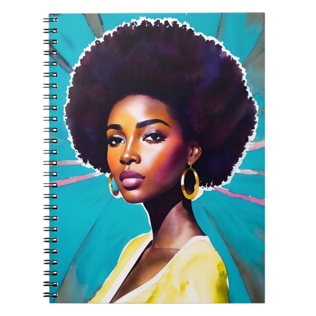 Caderno Espiral Mulher Negra Com Rainha Melanina De Cabelo Afro (Frente)