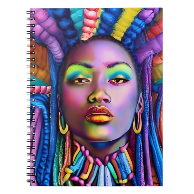 Caderno Espiral Mulher negra melanina americana africana rainha (Frente)