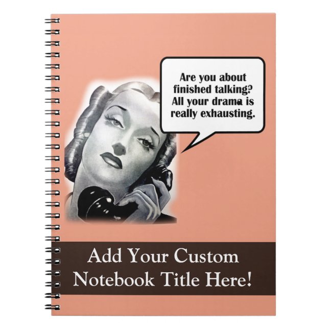 Caderno Espiral Mulher retrô ao telefone, drama (Frente)