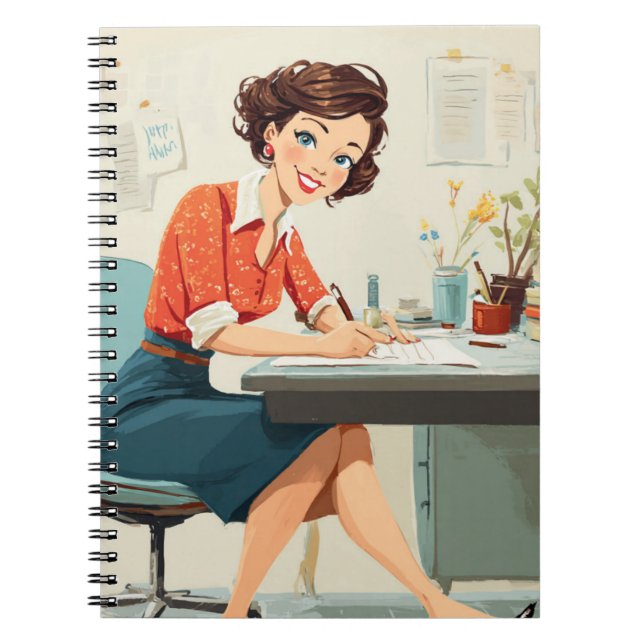 Caderno Espiral Mulher retrora na mesa (Frente)