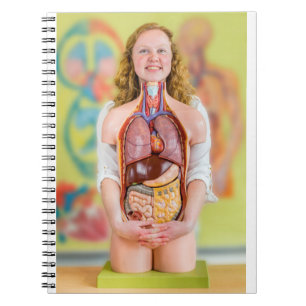 Caderno Espiral Mulher segurando corpo humano com órgãos interno