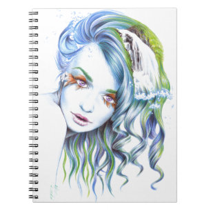 Caderno Espiral Mulher-sereia Surreal Fantasy Retrato