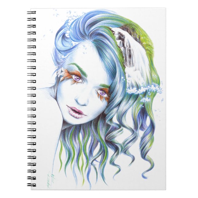 Caderno Espiral Mulher-sereia Surreal Fantasy Retrato (Frente)