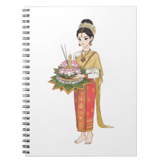 Caderno Espiral Mulher Tailandesa Elegante Vestido Tradicional