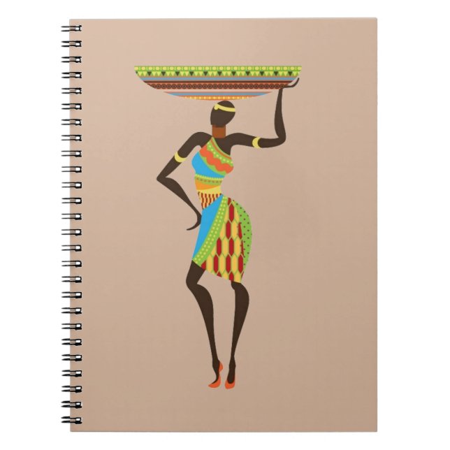 Caderno Espiral Mulher Tribal Africana com basquete de arte tribal (Frente)
