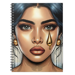 Caderno Espiral Mulher Triste e Bonita com Lágrima de Ouro
