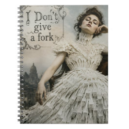 Caderno Espiral Mulher Vintage em um Vestido de Garfos Citação Eng