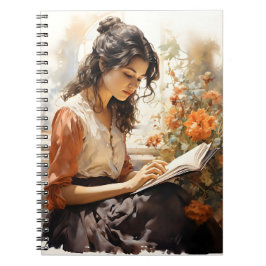 Caderno Espiral Mulher Vitoriana Da Aquarela Lendo Um Livro