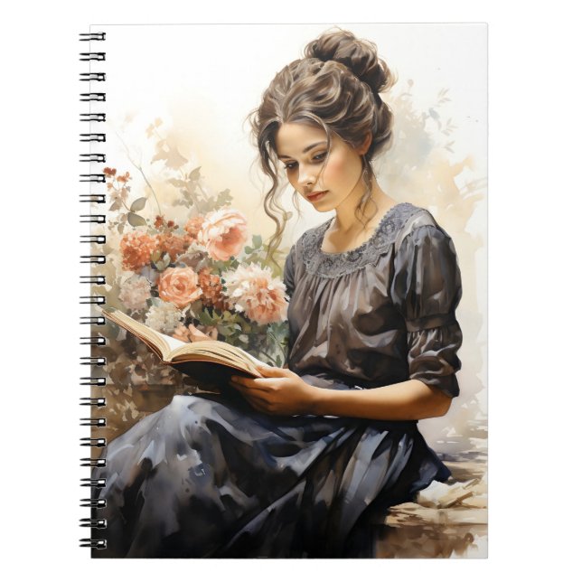 Caderno Espiral Mulher Vitoriana Da Aquarela Lendo Um Livro (Frente)