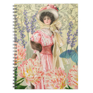 Caderno Espiral Mulher Vitoriana Floral Rosa Regência