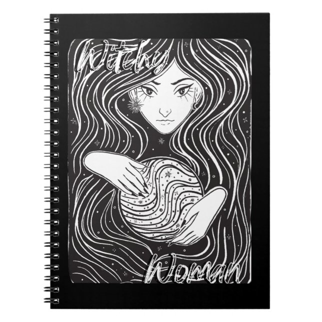 Caderno Espiral Mulher Witchy Black and White (Frente)