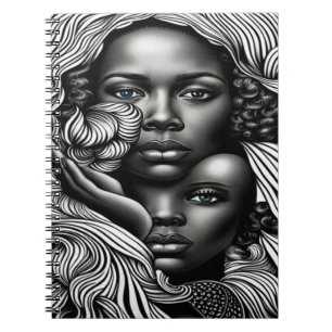 Caderno Espiral Mulheres Abstrato africanas de preto e branco
