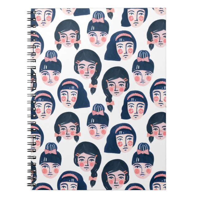 Caderno Espiral Mulheres Whimsical: Cartoon Face Art (Frente)