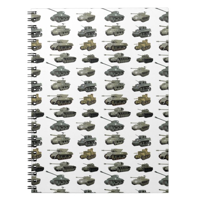Caderno Espiral Múltiplos tanques WW2 americanos e veículos blinda (Frente)
