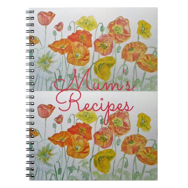 Caderno Espiral Mum's Recipes Poppy Floral Watercolour Notebook (Frente)
