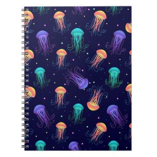 Caderno Espiral Mundo de águas-vivas submarinas: padrão brilhante.