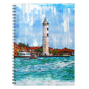 Caderno Espiral Murano Lighthouse, Veneza, Itália.