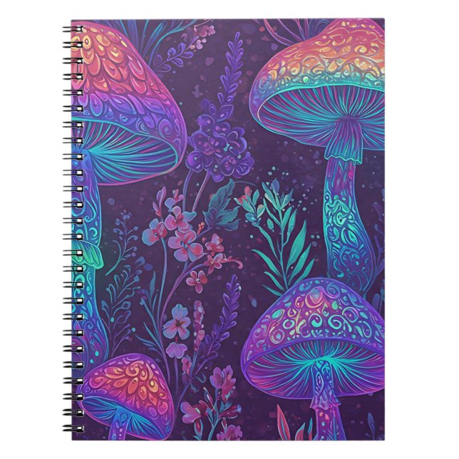Caderno Espiral Mushroom Neon Forest Dreamscape (Frente)