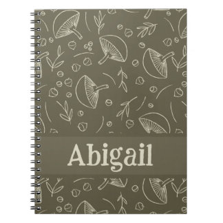 Caderno Espiral Mushroom Sage Green Woodland Design Funky Boho