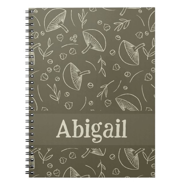 Caderno Espiral Mushroom Sage Green Woodland Design Funky Boho (Frente)