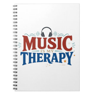 Caderno Espiral Music Is My Therapy Funny Music Lover Headphones D