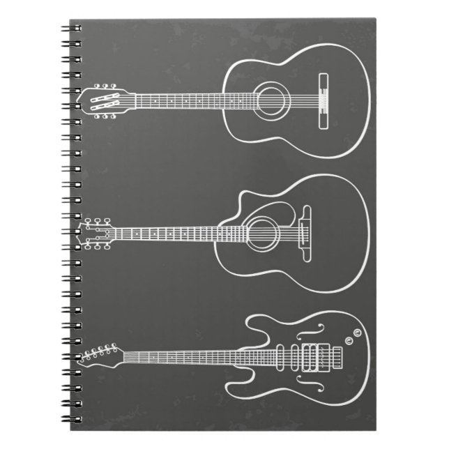 Caderno Espiral Música de trio de guitarra retro grunge (Frente)