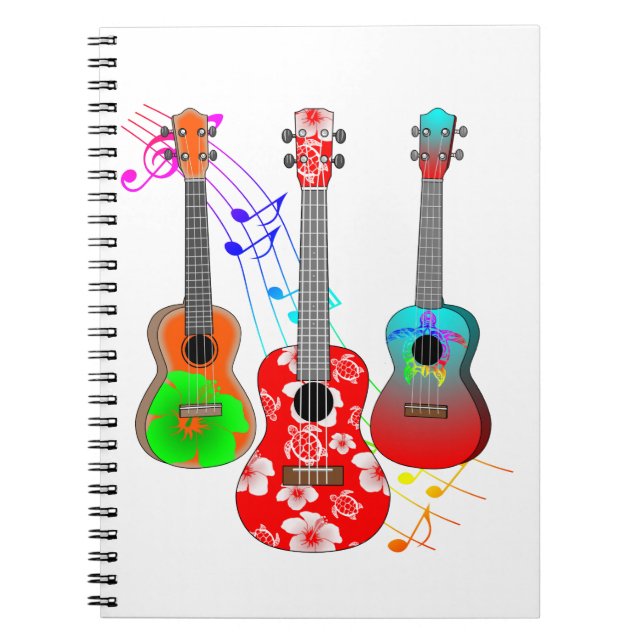 Caderno Espiral Música do Jogador Ukulele da Ilha Tropical (Frente)