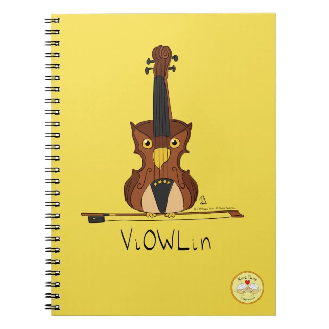 Caderno Espiral Música Engraçada Violin Cute Owl Musical Kids (Frente)