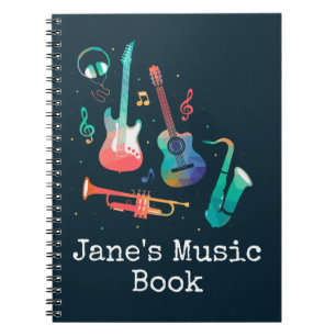 Caderno Espiral Música Funky instrumentos musicais coloridos