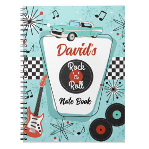 Caderno Espiral Música Retro Rock 'n' Roll dos Anos 1950