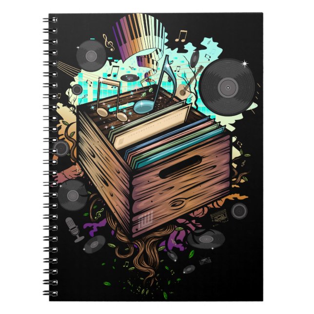 Caderno Espiral Música Vinyl Crate (Frente)