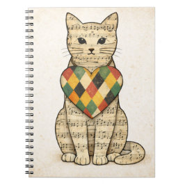 Caderno Espiral Musical Cat Collage with Harlequin Heart